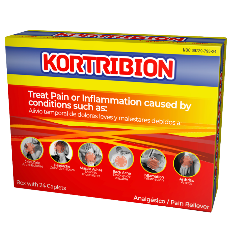 Kortribion box of 24 caplets, Acetaminophen 500mg + Caffeine 65mg pain reliever